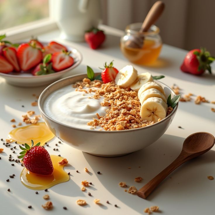 Sữa chua kèm các loại hạt chứa nhiều protein và lợi khuẩn 