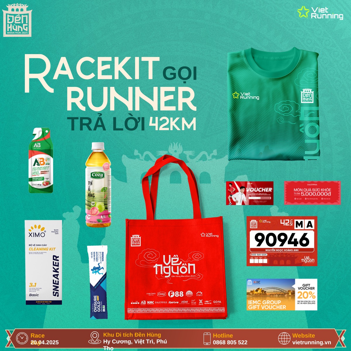 Race kit giải chạy Đền Hùng Marathon do Viet Running tổ chức