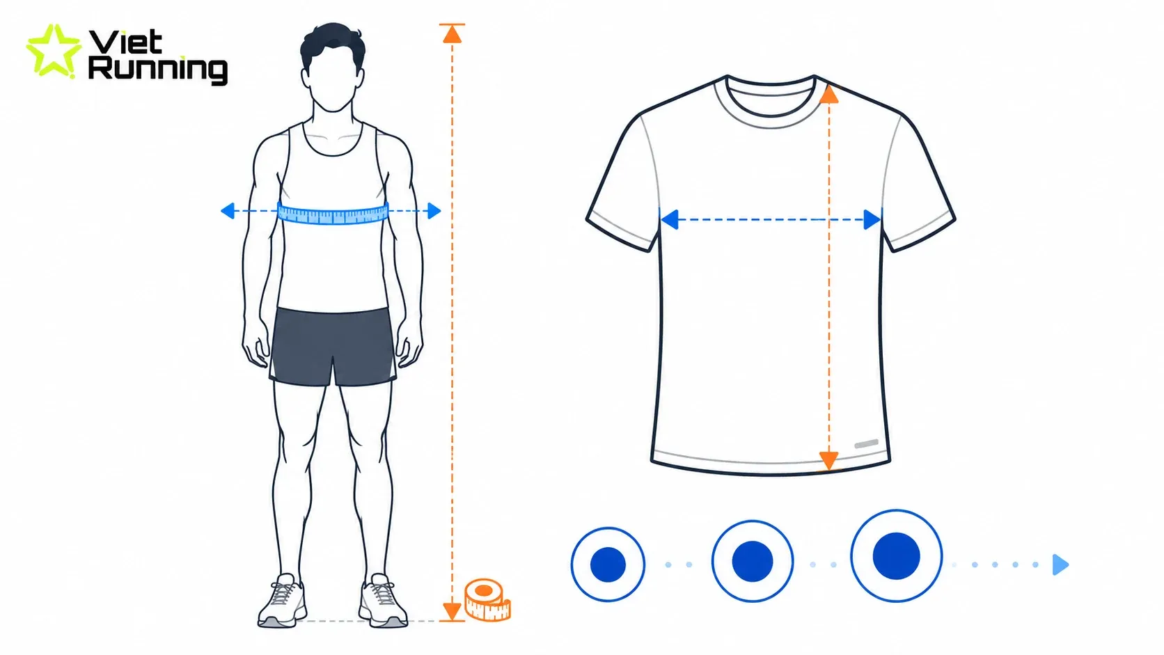 Minh họa c&aacute;ch đo v&ograve;ng ngực v&agrave; chiều cao để chọn size &aacute;o chạy bộ